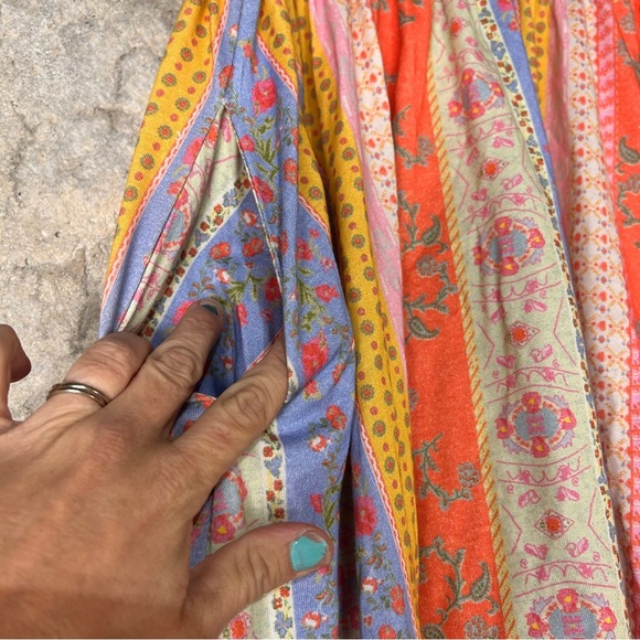 Free people coral lavender yellow floral patchwork midi skirt bralette set large - Picture 5 of 13